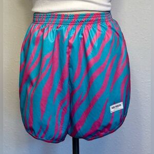 Athletic Zebra-Print Running Shorts in Teal & Pink - Sz XL